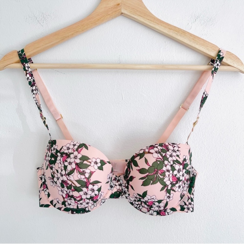Stella McCartney Smooth Pink Japanese Blossom Floral Print Underwire Bra Sz 32 C